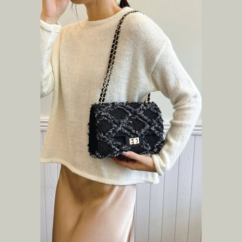 'Kehlani' Textured Denim Crossbody Bag - Celes Fashion
